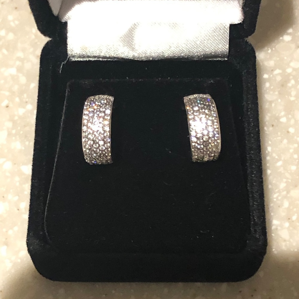 Classic CZ Silver Wide Huggie Pierced Earrings